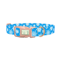 Blue Festive Snowflake Dog Collar - plastic rose gold