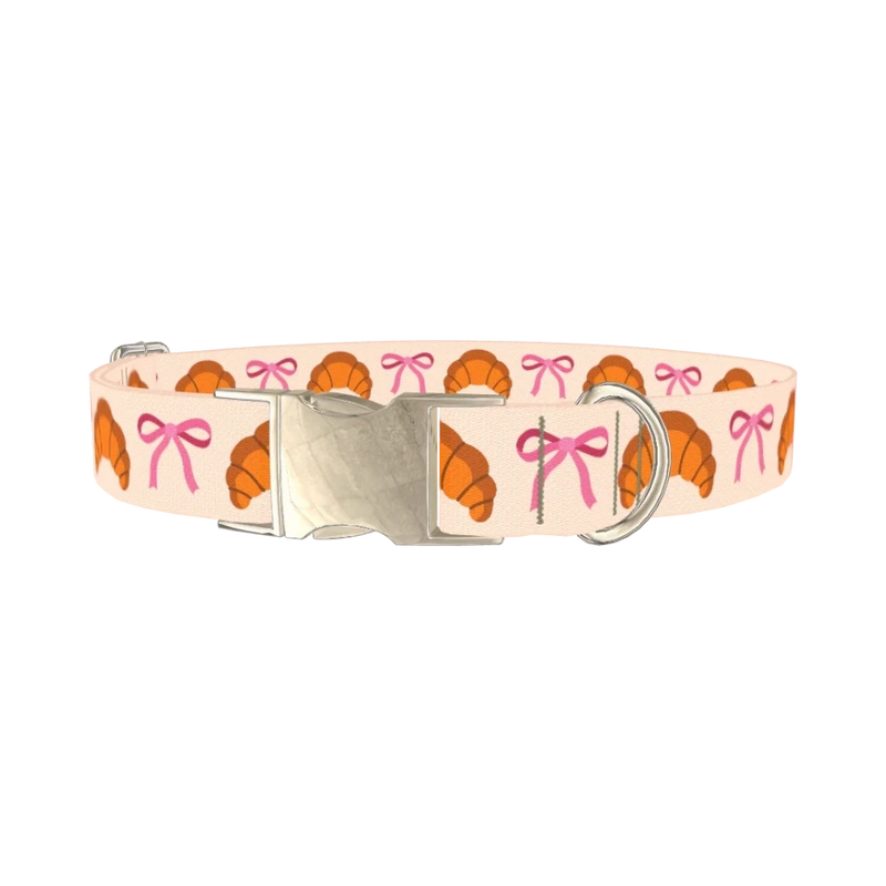 Croissant Bow Dog Collar - metal silver