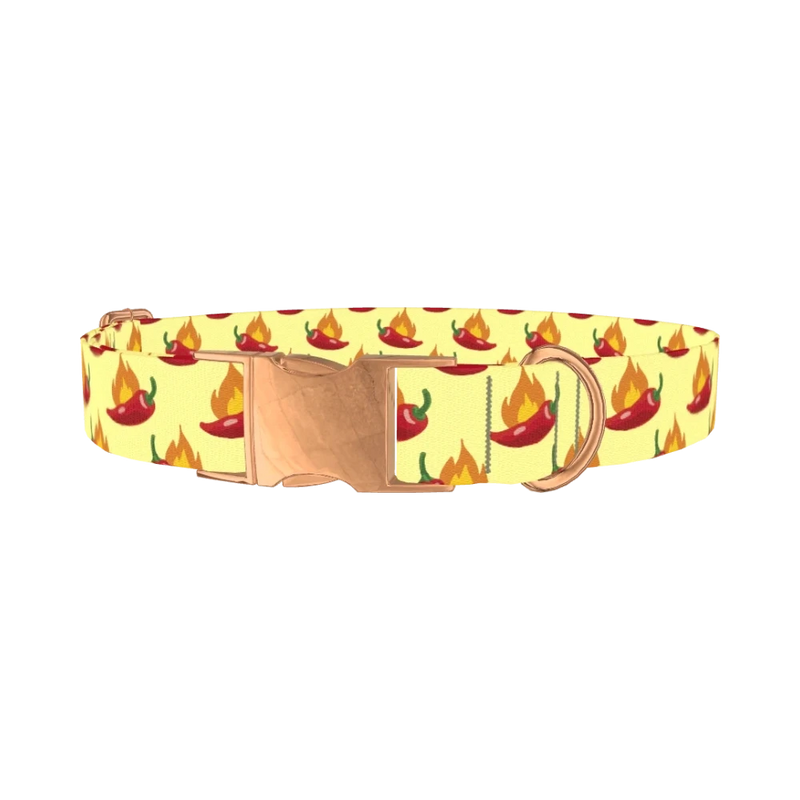 Spicy Pepper Flame Dog Collar - metal rose gold