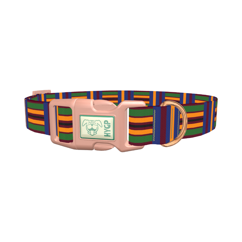 Azure Brown Green Stripe Dog Collar - plastic rose gold
