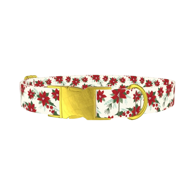 Festive Poinsettia Dog Collar - metal gold