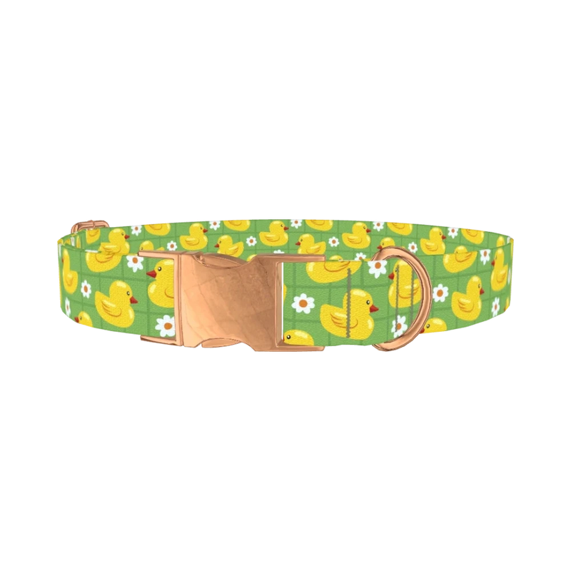 Yellow Duck Pattern Dog Collar - metal rose gold
