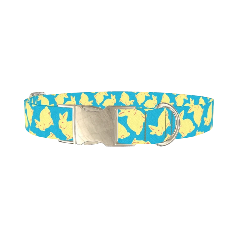 Yellow Bunny Pattern Dog Collar - metal silver