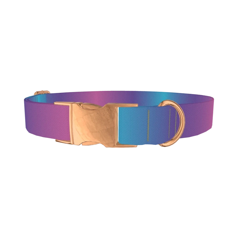 Blue Pink Ombre Dog Collar - metal rose gold