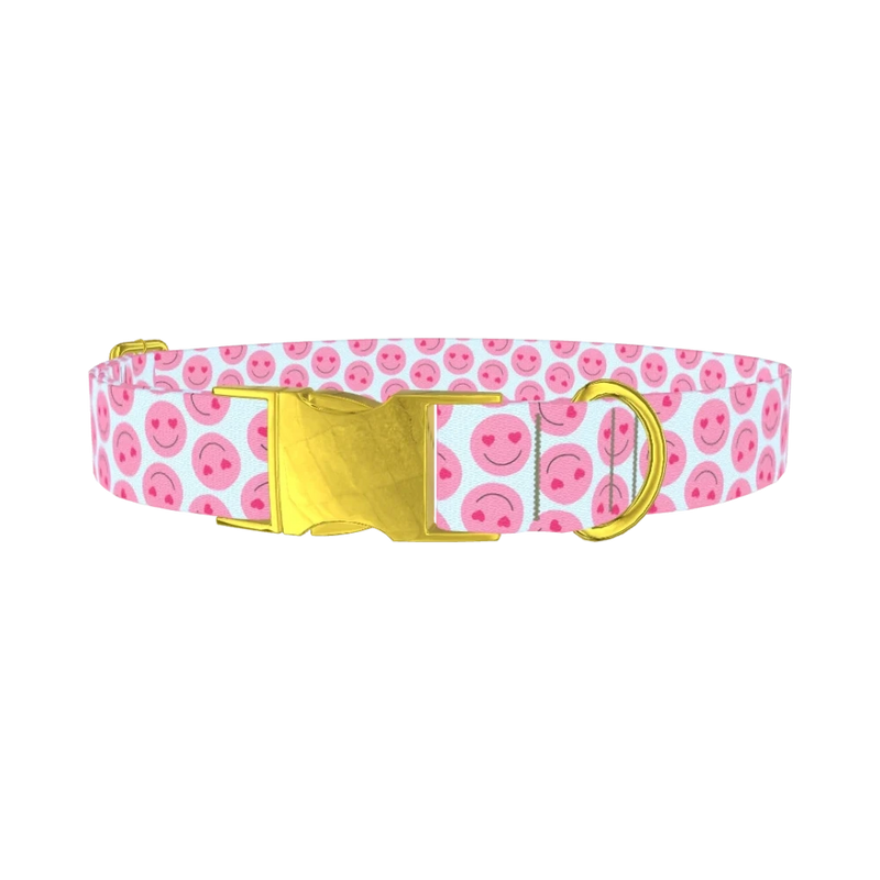 Heart Smile Emoji Dog Collar - metal gold