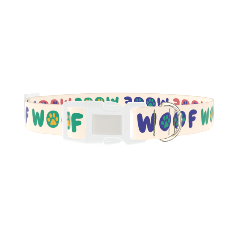 Woof Paw Print Dog Collar - plastic silver