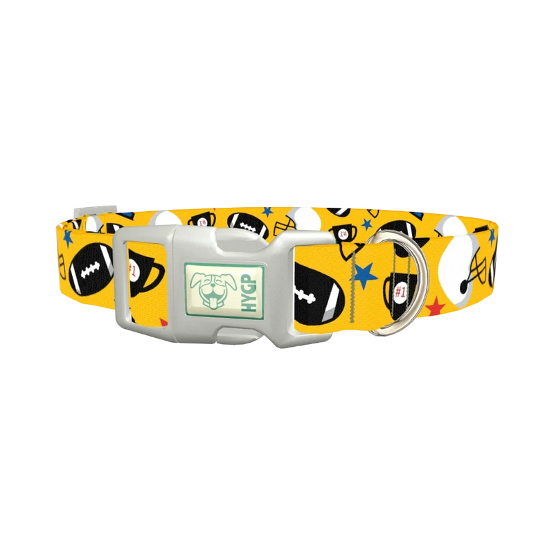 Yellow Football Trophy Dog Collar - plastic silver
