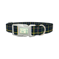 Blue Green Tartan Dog Collar - plastic silver