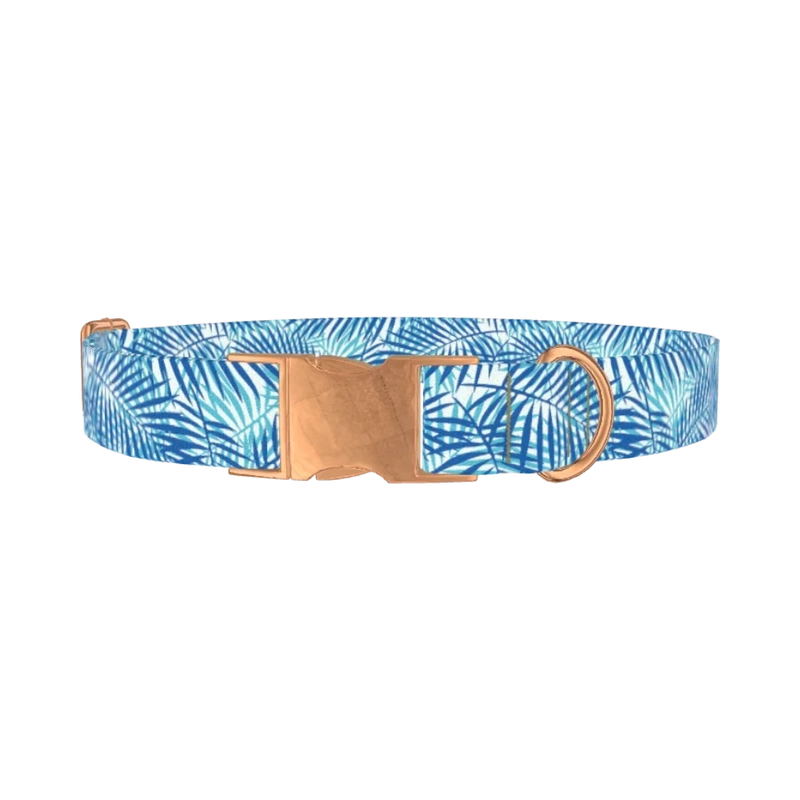 Tropical Leaves Dog Collar - metal rose gold