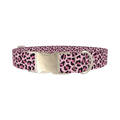 Pink Leopard Pattern Dog Collar - metal silver
