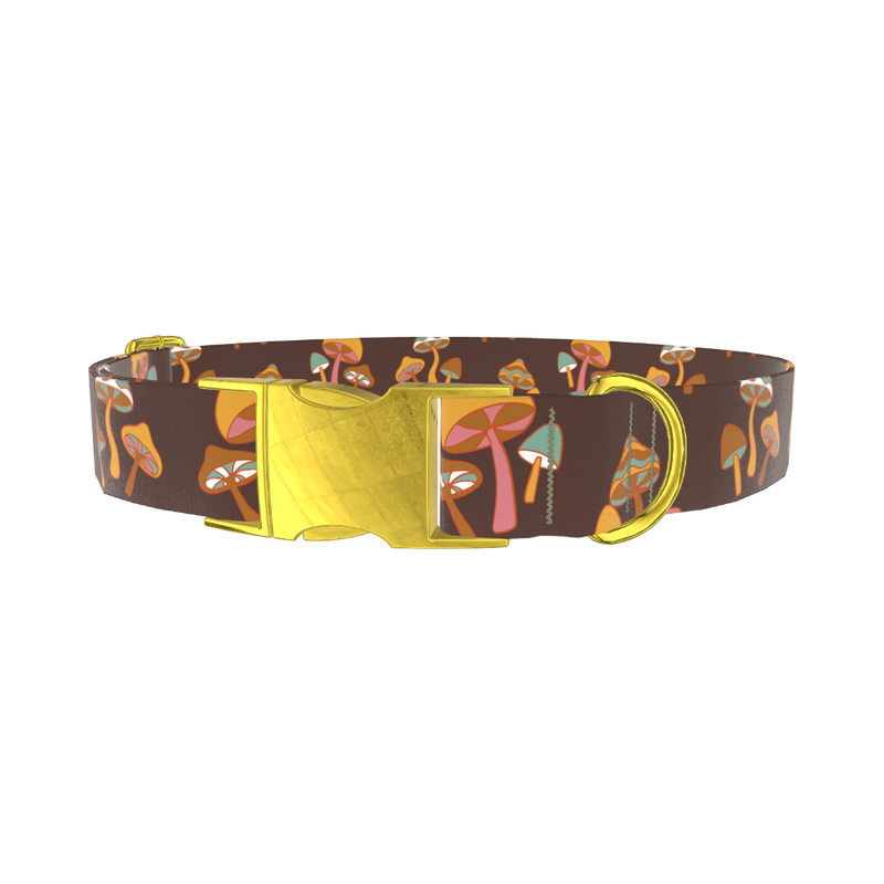 Brown Geometric Mushroom Dog Collar - metal gold