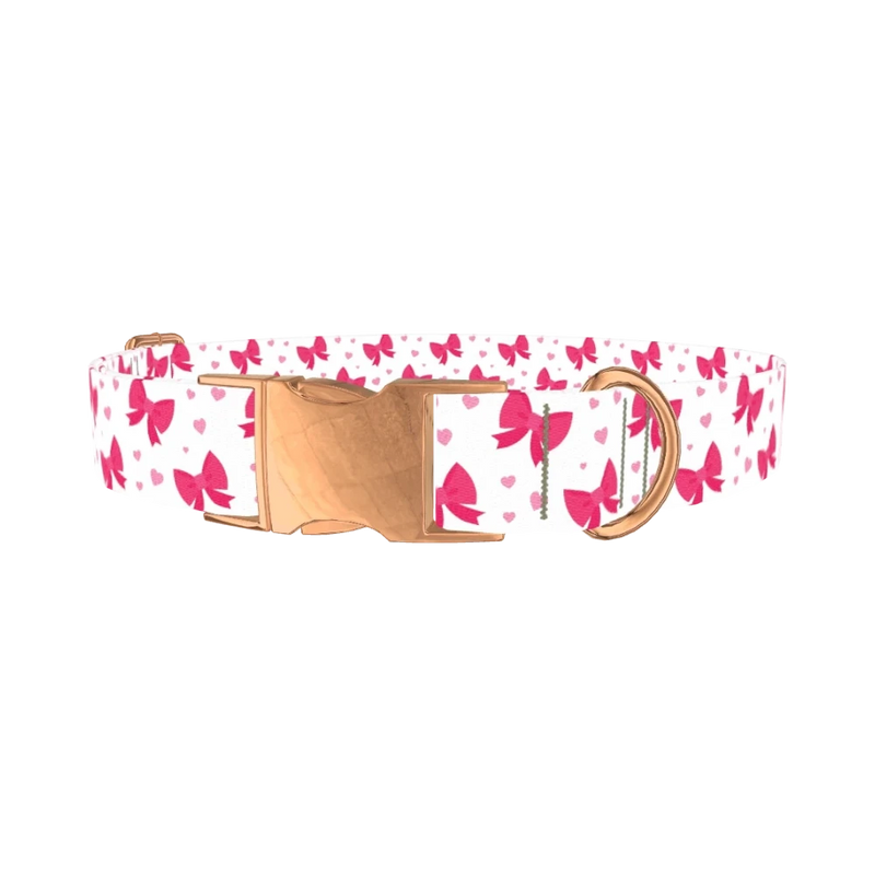 Valentine Heart Ribbon Dog Collar - metal rose gold