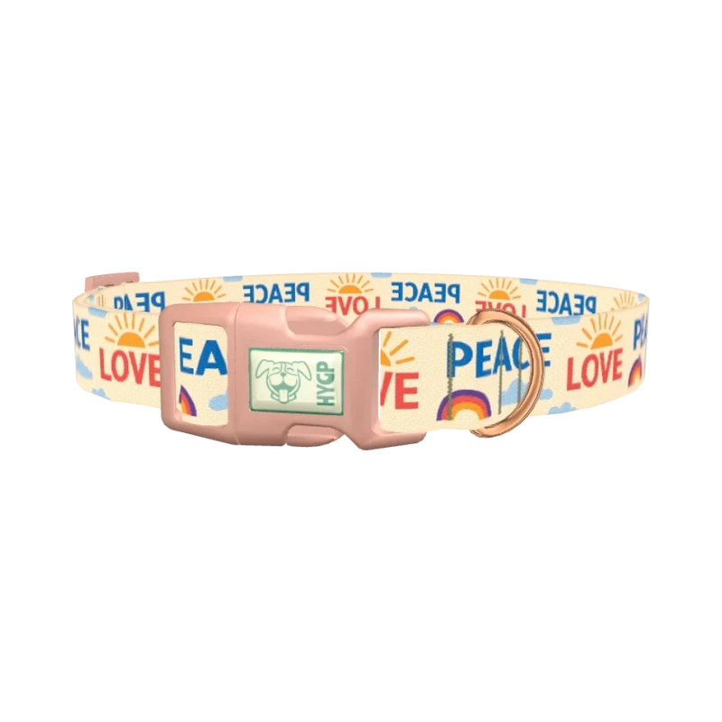 Peace Love Rainbow Dog Collar - plastic rose gold