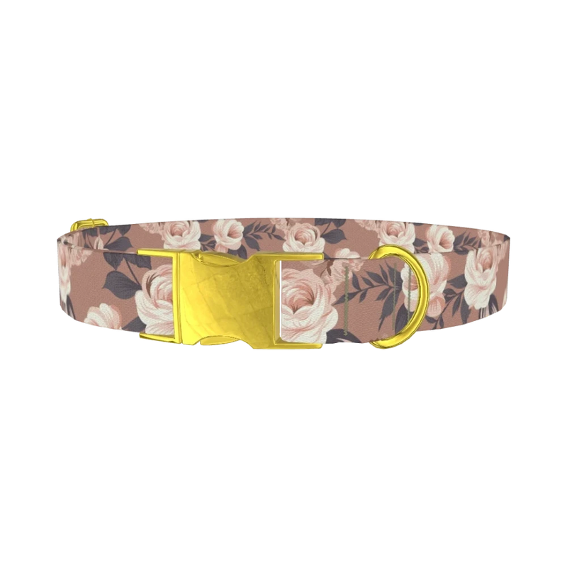 Floral Roses Dog Collar - metal gold