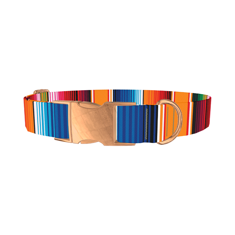 Mexican Textile Stripes Dog Collar - metal rose gold