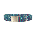 Teal Tribal Geometric Dog Collar - metal silver