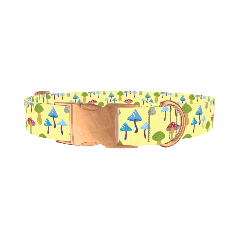 Colorful Mushroom Forest Dog Collar - metal rose gold