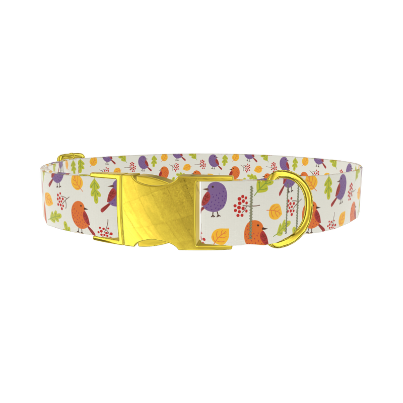 Autumn Bird Dog Collar - metal gold