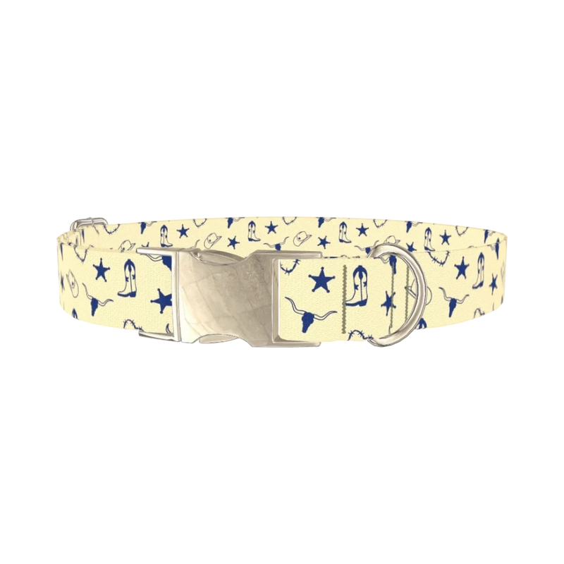 Cowboy Western Heart Dog Collar - metal silver