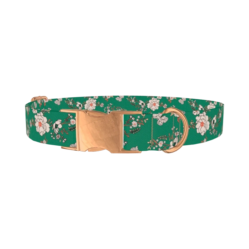 Floral Butterfly Dog Collar - metal rose gold