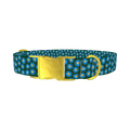 Blue Daisy Floral Dog Collar - metal gold
