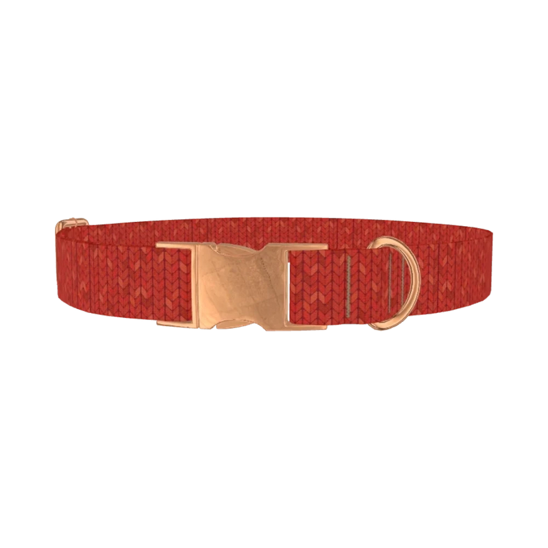 Red Knitting Pattern Dog Collar - metal rose gold