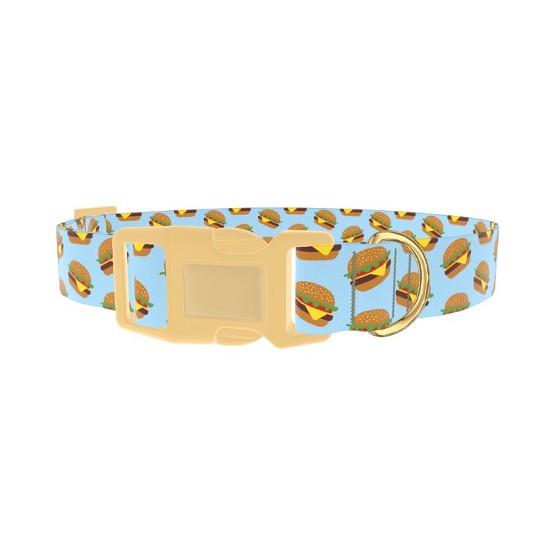Burger Pattern Dog Collar - plastic gold