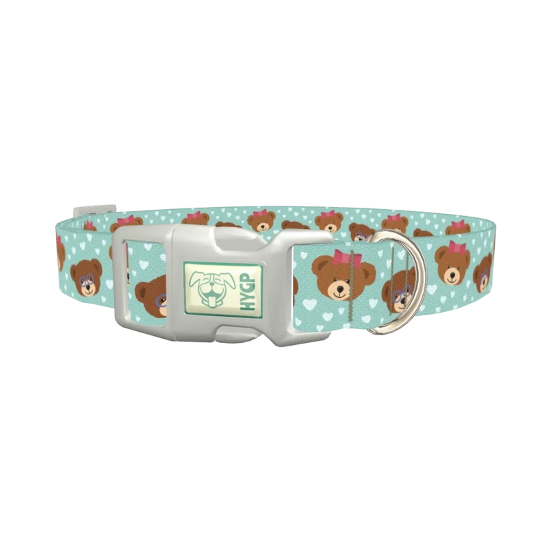 Teddy Bear Heart Dog Collar - plastic silver