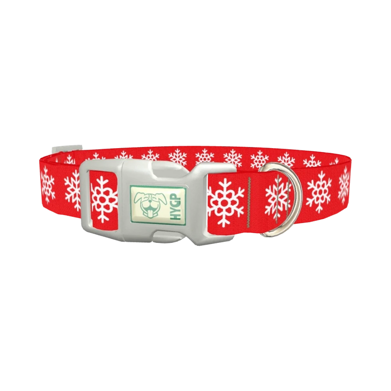 Red Snowflake Pattern Dog Collar - plastic silver