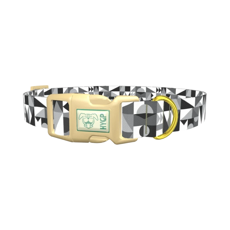 Geometric Black and White Dog Collar - plastic gold