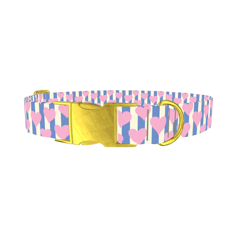 Heart Stripes Dog Collar - metal gold