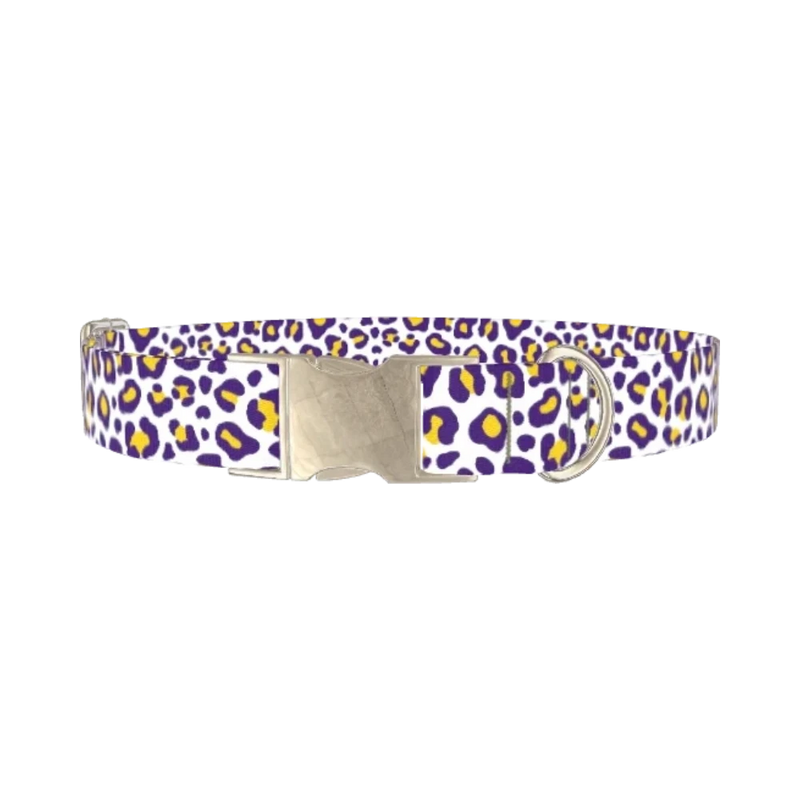 Leopard Print Dog Collar - metal silver