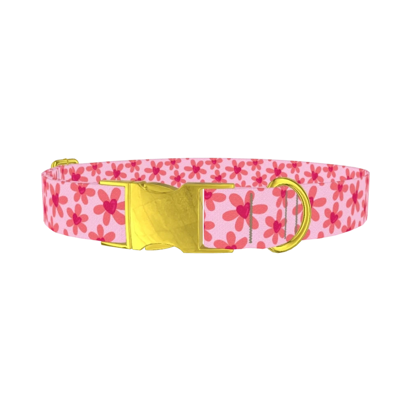 Floral Heart Dog Collar - metal gold