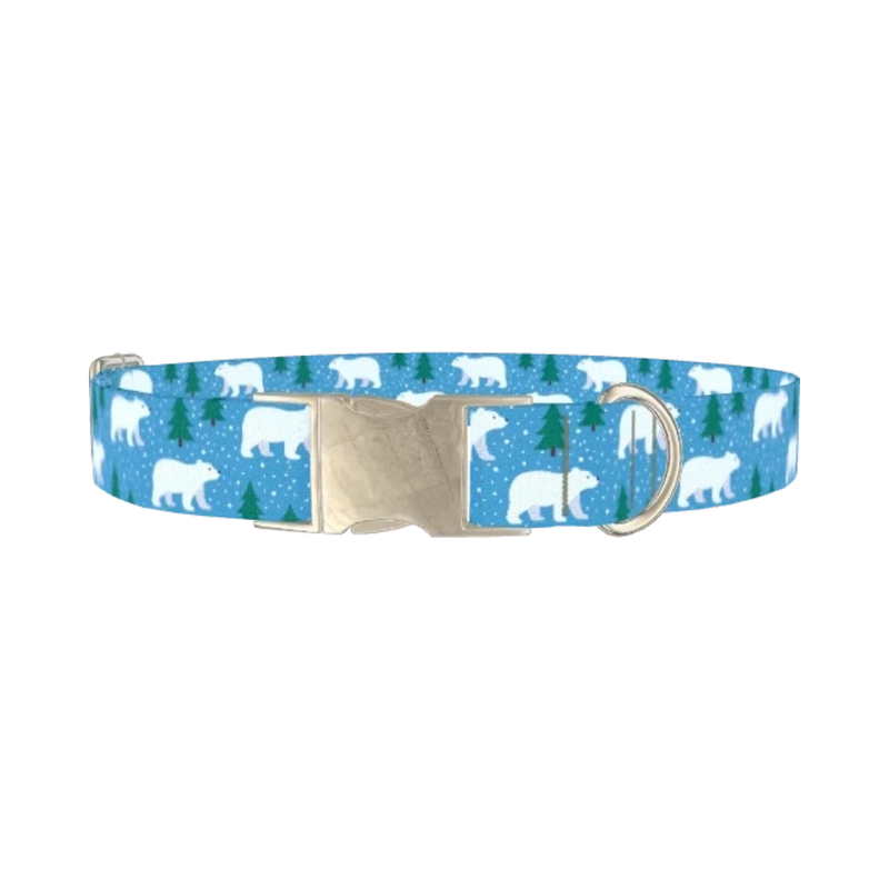 Winter Bear Dog Collar - metal silver