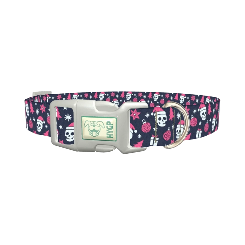 Christmas Gothic Skulls Dog Collar - plastic silver