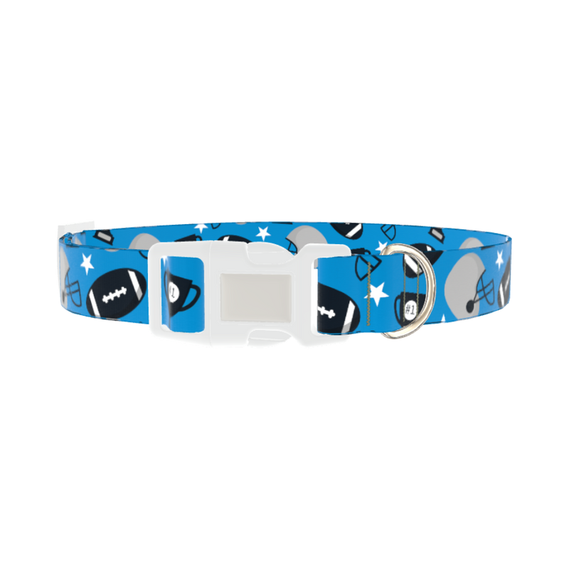 Blue Football Trophy Dog Collar - plastic silver