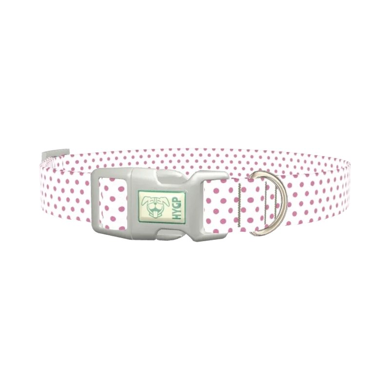 Pink Dot Pattern Dog Collar - plastic silver