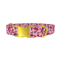 Pink Daisy Floral Dog Collar - metal gold