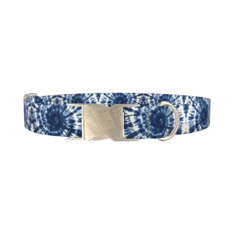 Spiral Tie Dye Dog Collar - metal silver