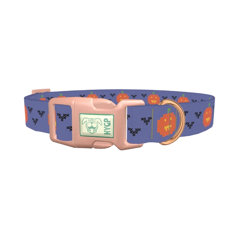 Pumpkin Cross Stitch Dog Collar - plastic rose gold