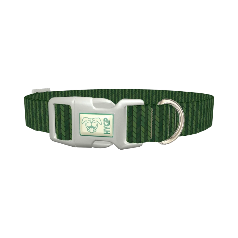 Green Knit Pattern Dog Collar - plastic silver