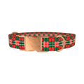 Festive Green Red Plaid Dog Collar - metal rose gold