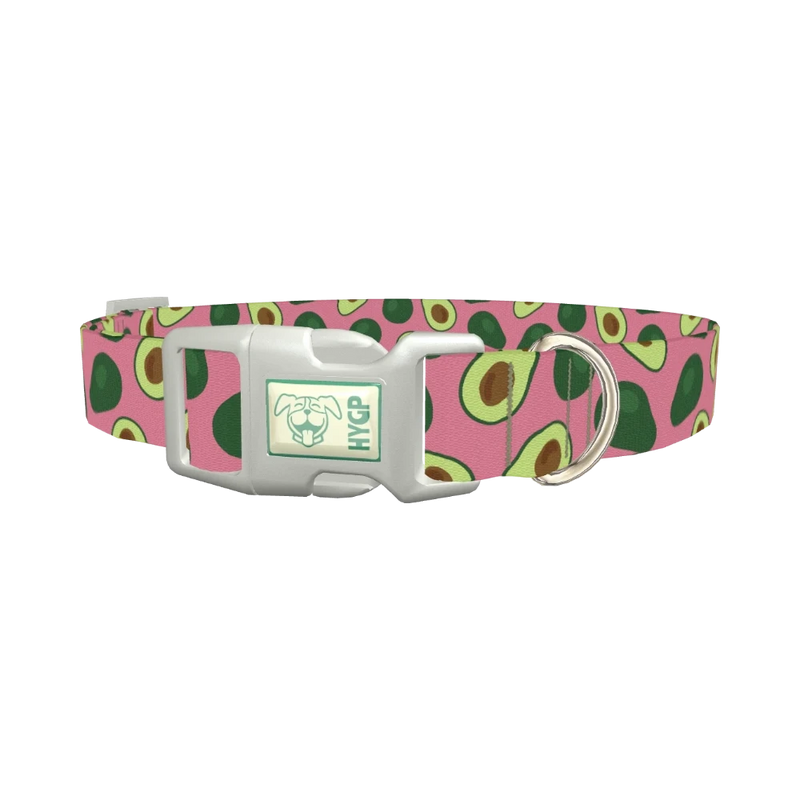 Pink Avocado Print Dog Collar - plastic silver