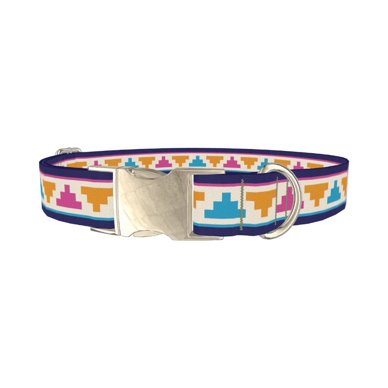 Colorful Tribal Pyramid Dog Collar - metal silver
