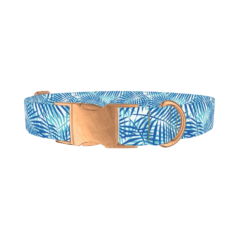 Tropical Palm Leaf Dog Collar - metal rose gold
