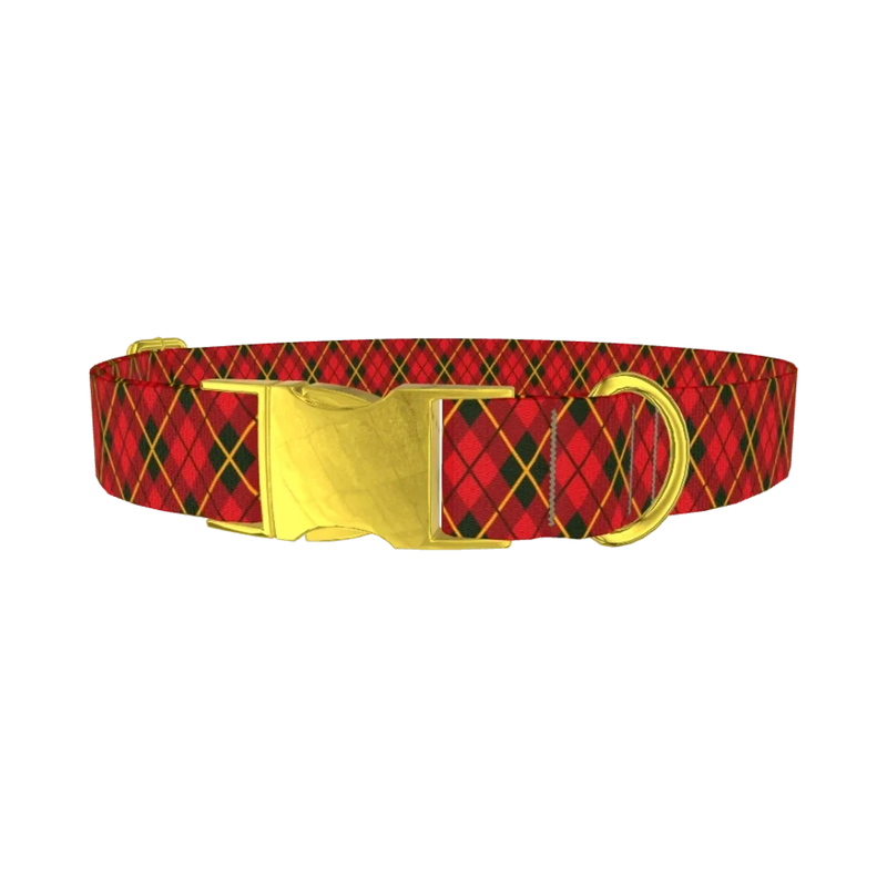 Rhombus Christmas Plaid Dog Collar - metal gold