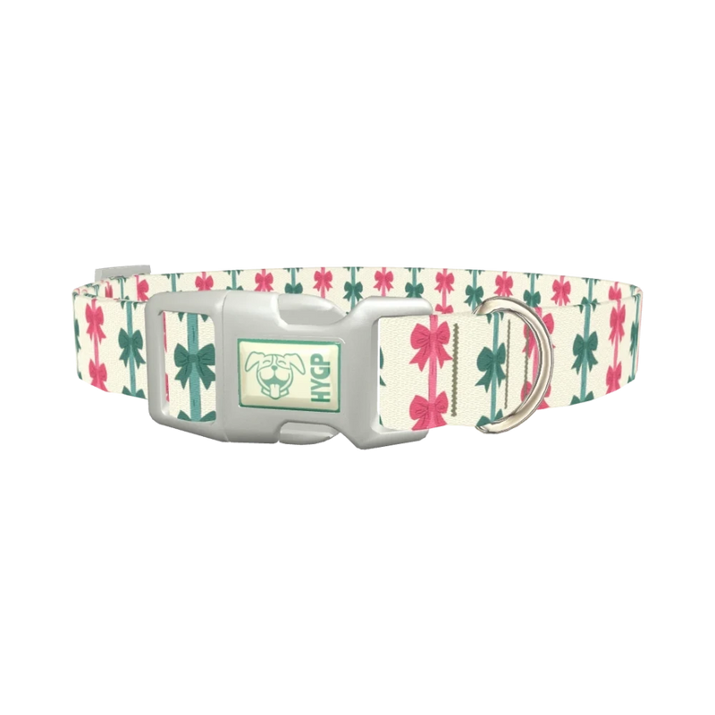 Christmas Bows Dog Collar - plastic silver