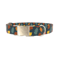 Colorful Leaf Pattern Dog Collar - metal silver