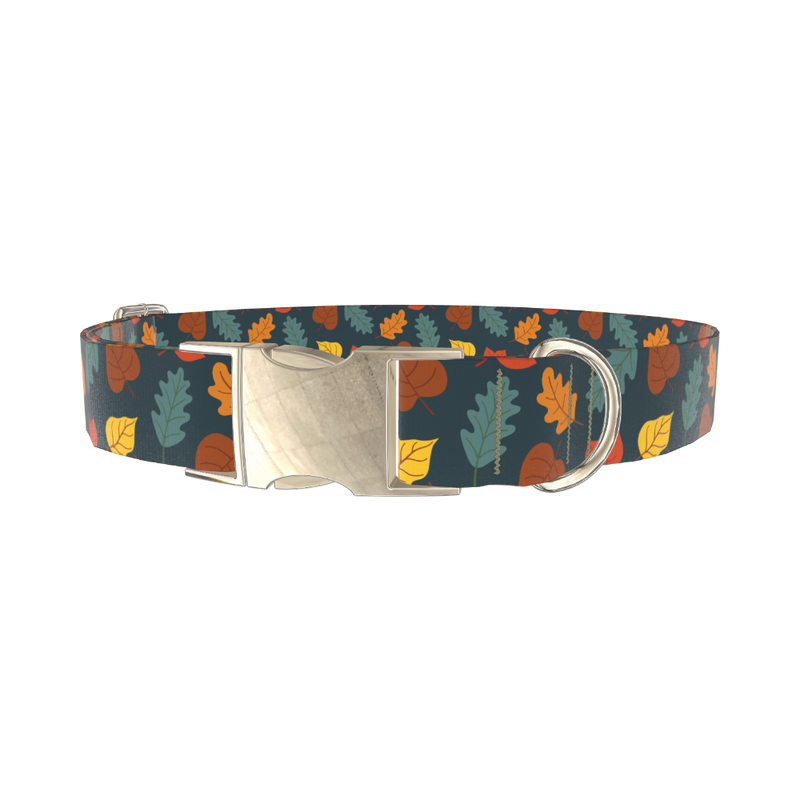 Colorful Leaf Pattern Dog Collar - metal silver