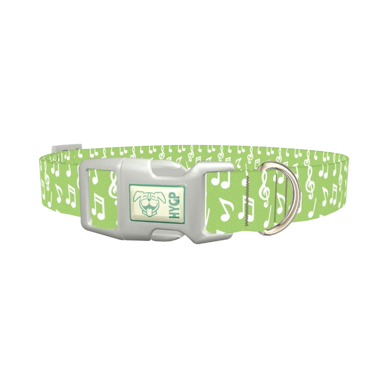 Lime Musical Note Dog Collar - plastic silver